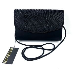 Sasha Beaded Shoulder Bag Black Beaded Hard Shell Handbag Night‎ Out  New